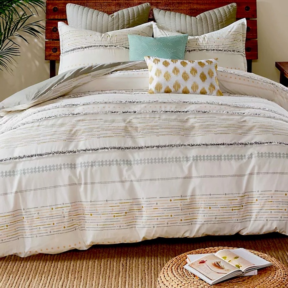 INK+IVY Nea Cotton Printed Duvet Set with Trims